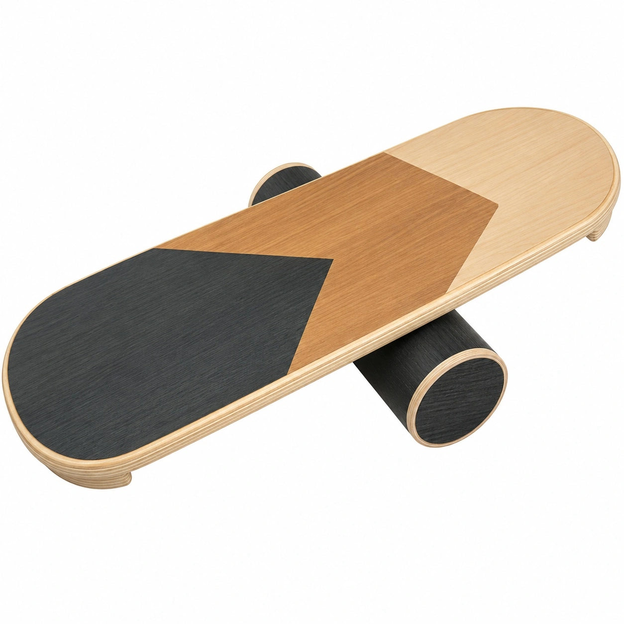 Holz Balance Board mit Rolle 74x28 cm Schwarz/Natur