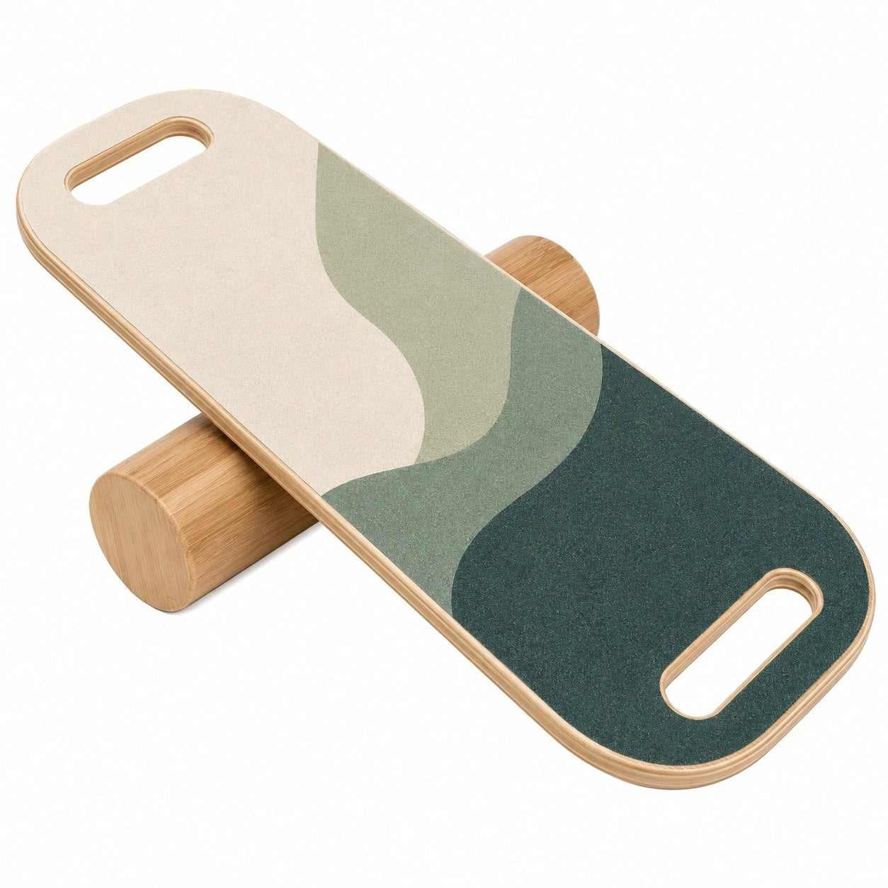 Holz Balance Board mit Griffen grün/beige