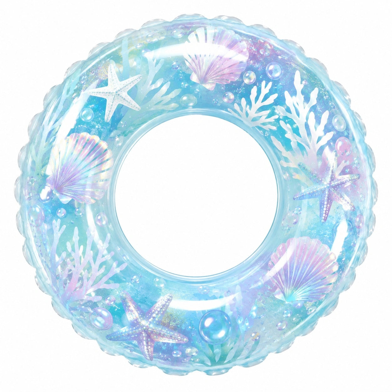 Aufblasbarer Schwimmring mit Muschel- und Seestern-Design, 90 cm, Blau