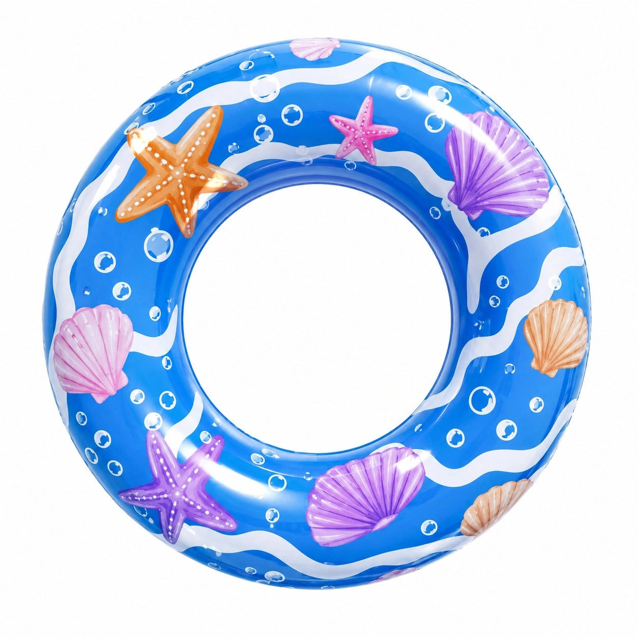 Aufblasbarer Schwimmring mit Seestern- und Muscheldesign in Blau